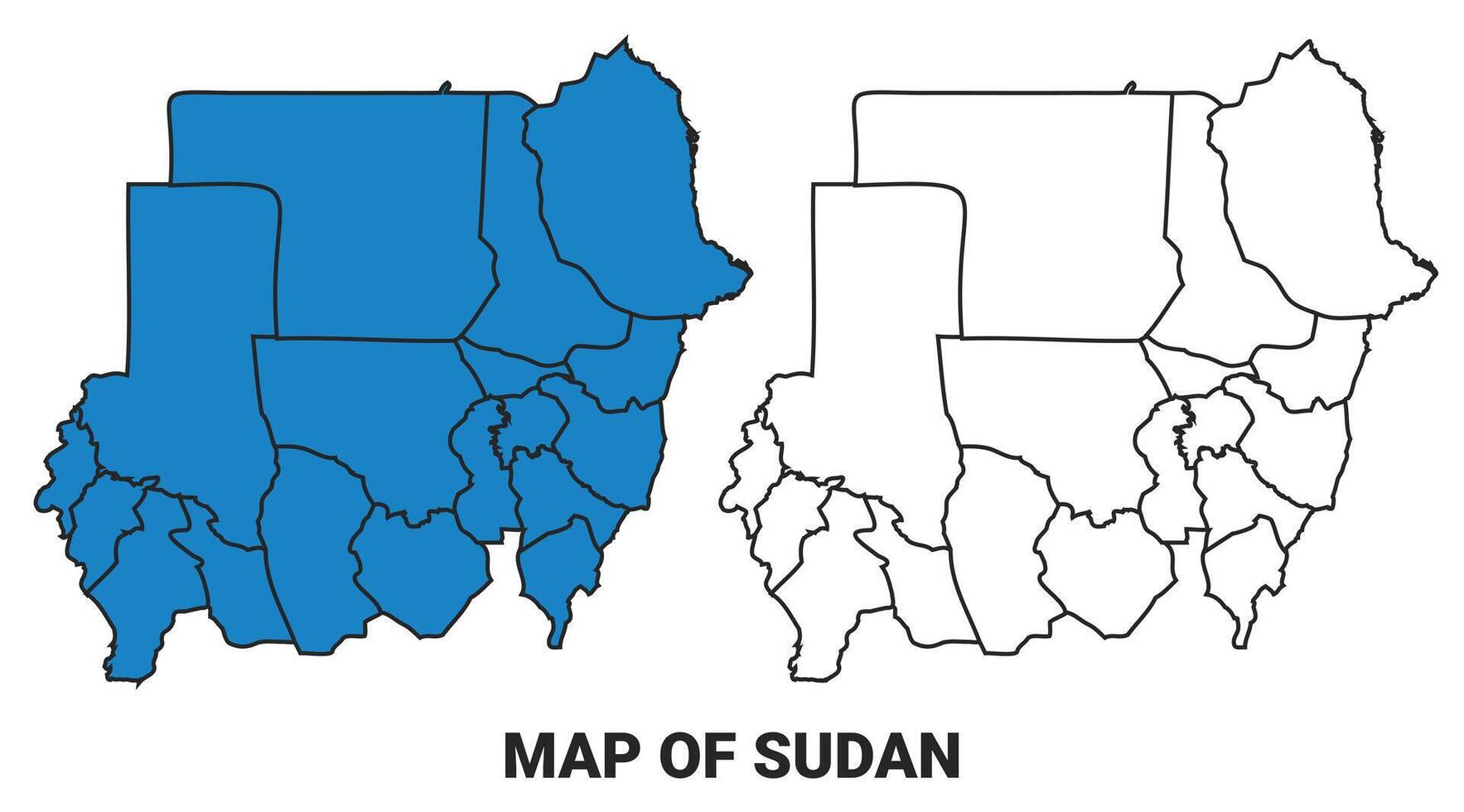 Sudan Blue detailed outline map border regions outline set vector