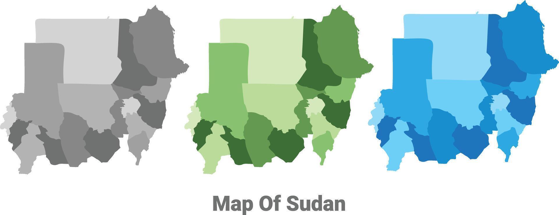 Sudan country map in different colors vector