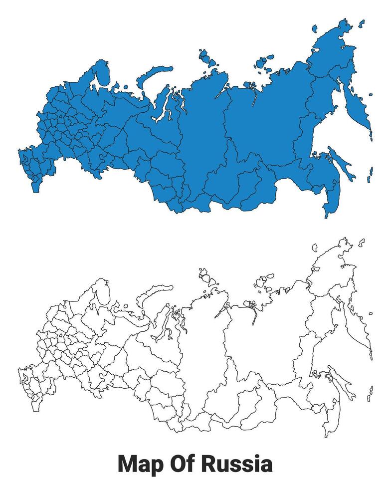 Russia Blue detailed outline map border regions outline set vector