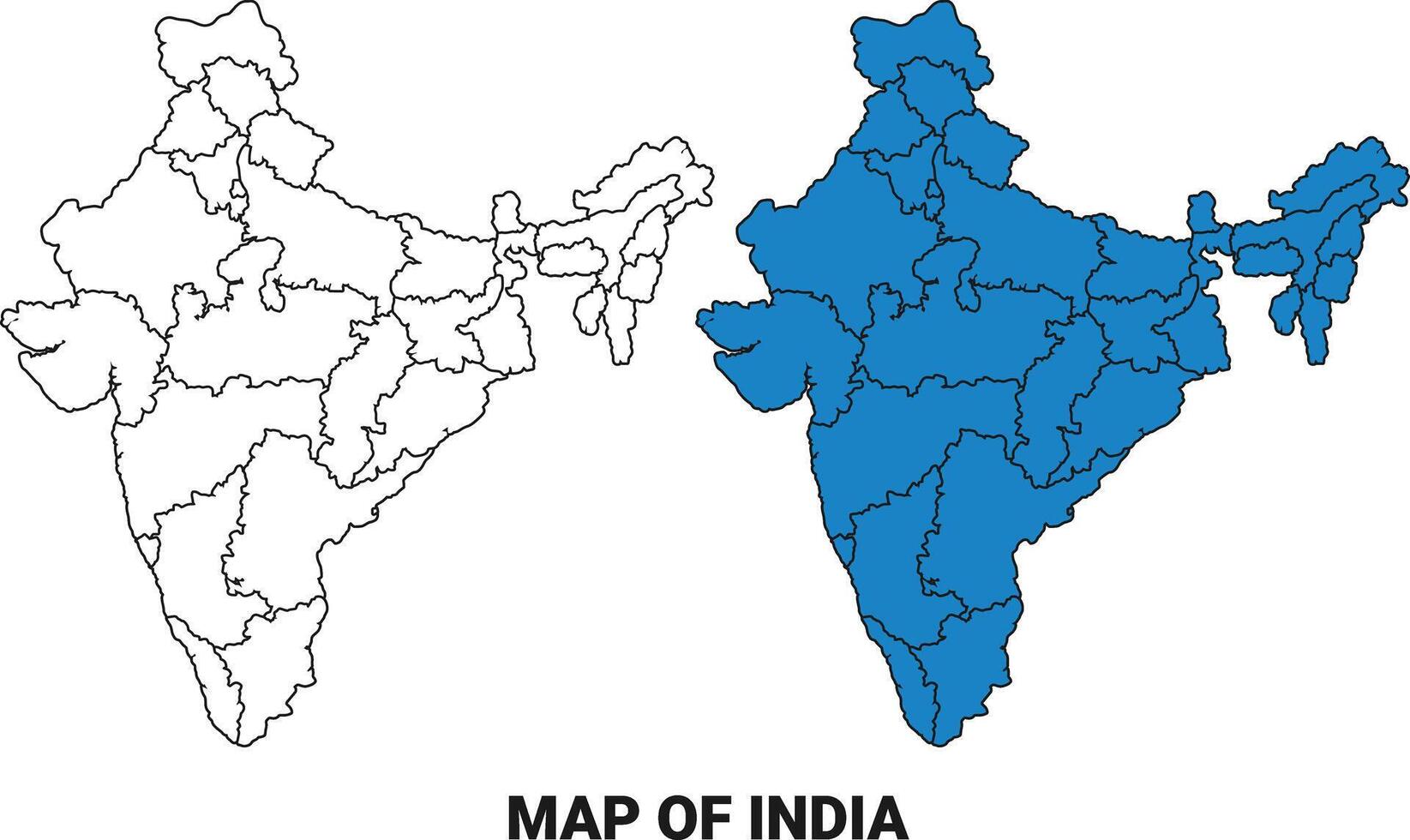 India Blue detailed outline map border regions outline set vector