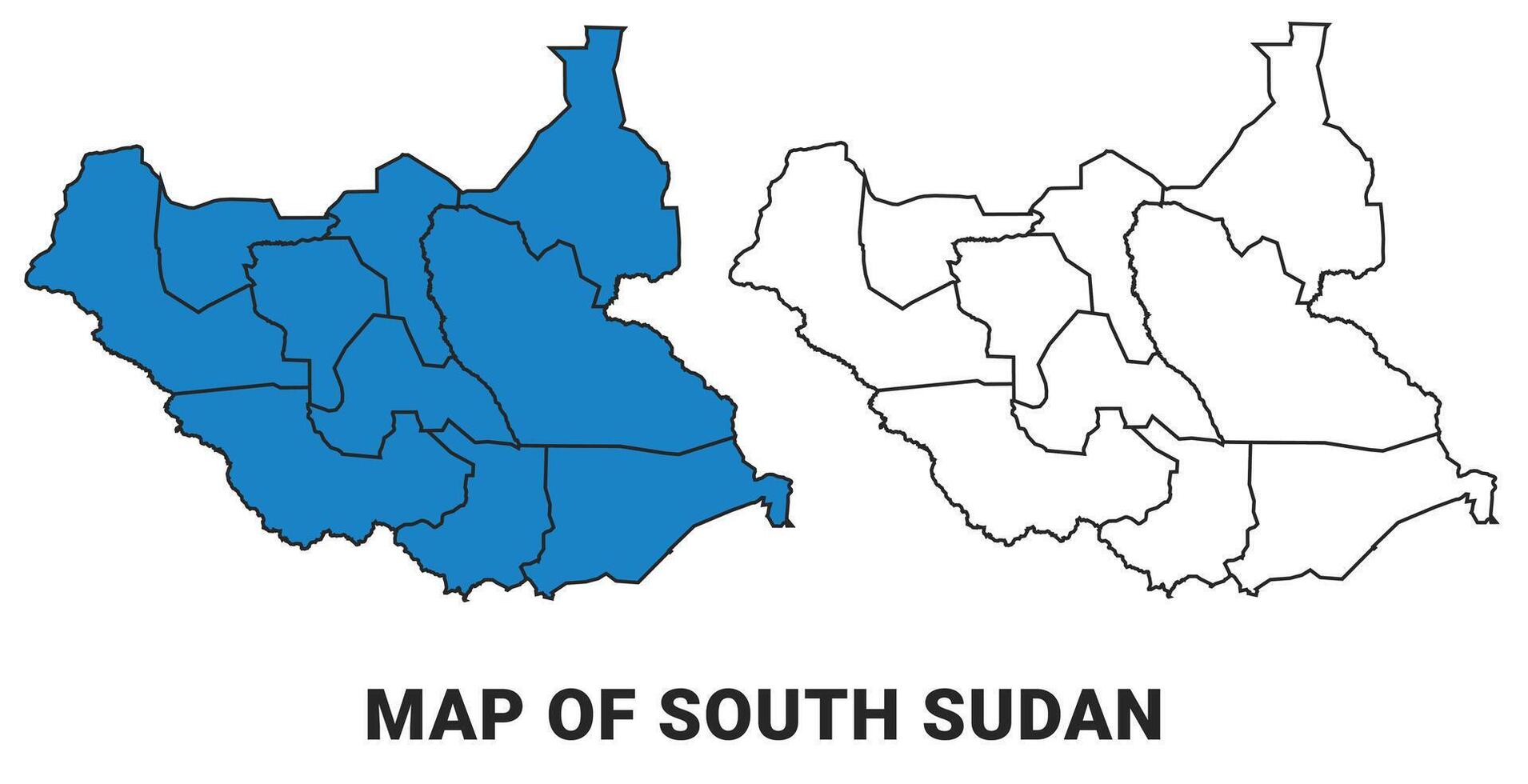 South Sudan Blue detailed outline map border regions outline set vector