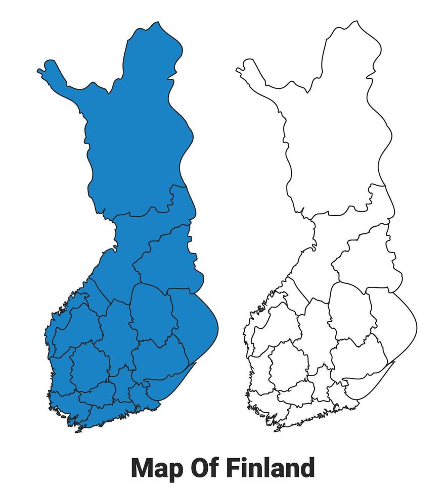 Finland Blue detailed outline map border regions outline set vector