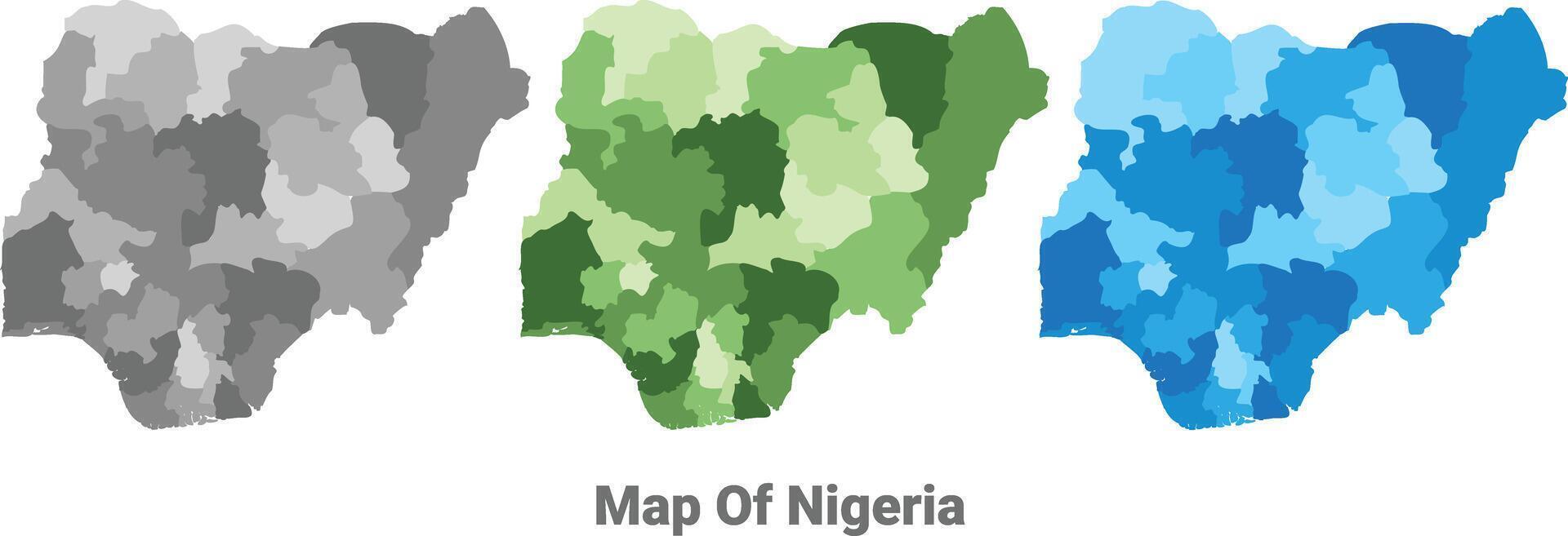 Nigeria country map in different colors vector
