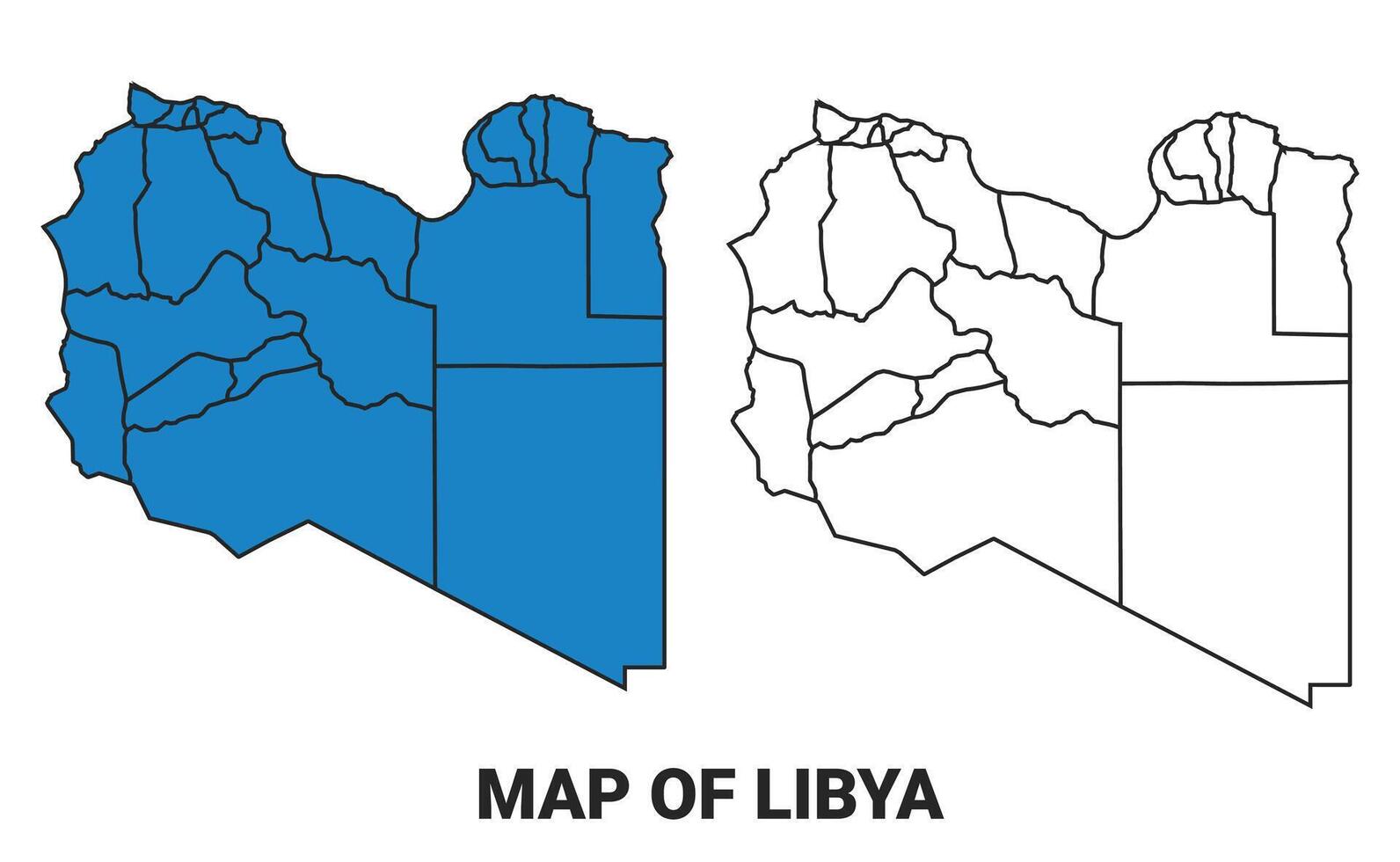 Libya Blue detailed outline map border regions outline set vector