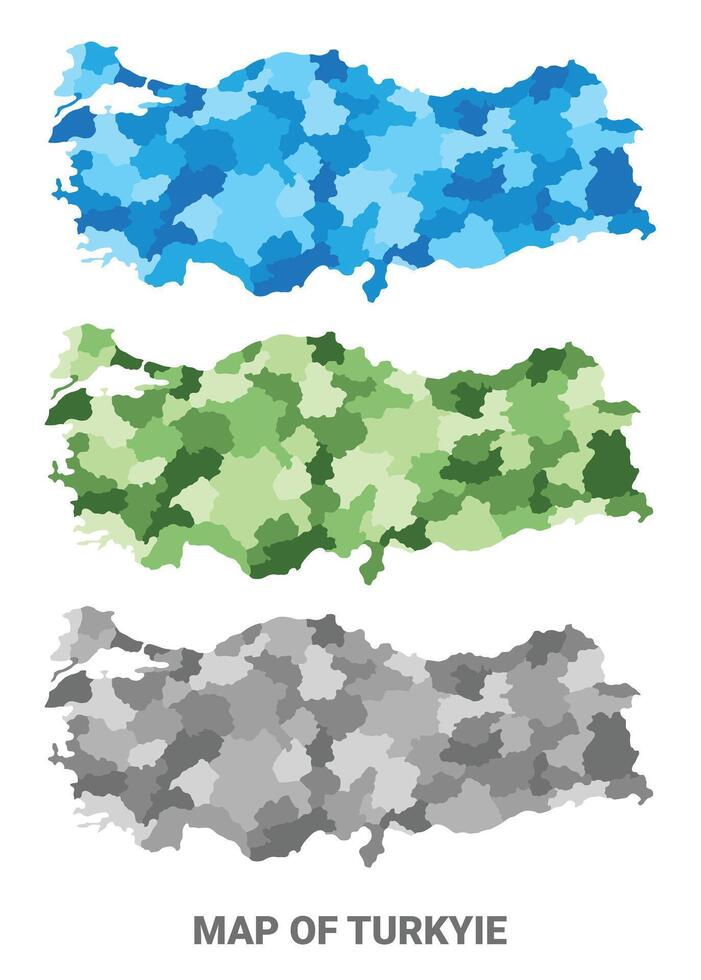 Turkiye country map in different colors vector