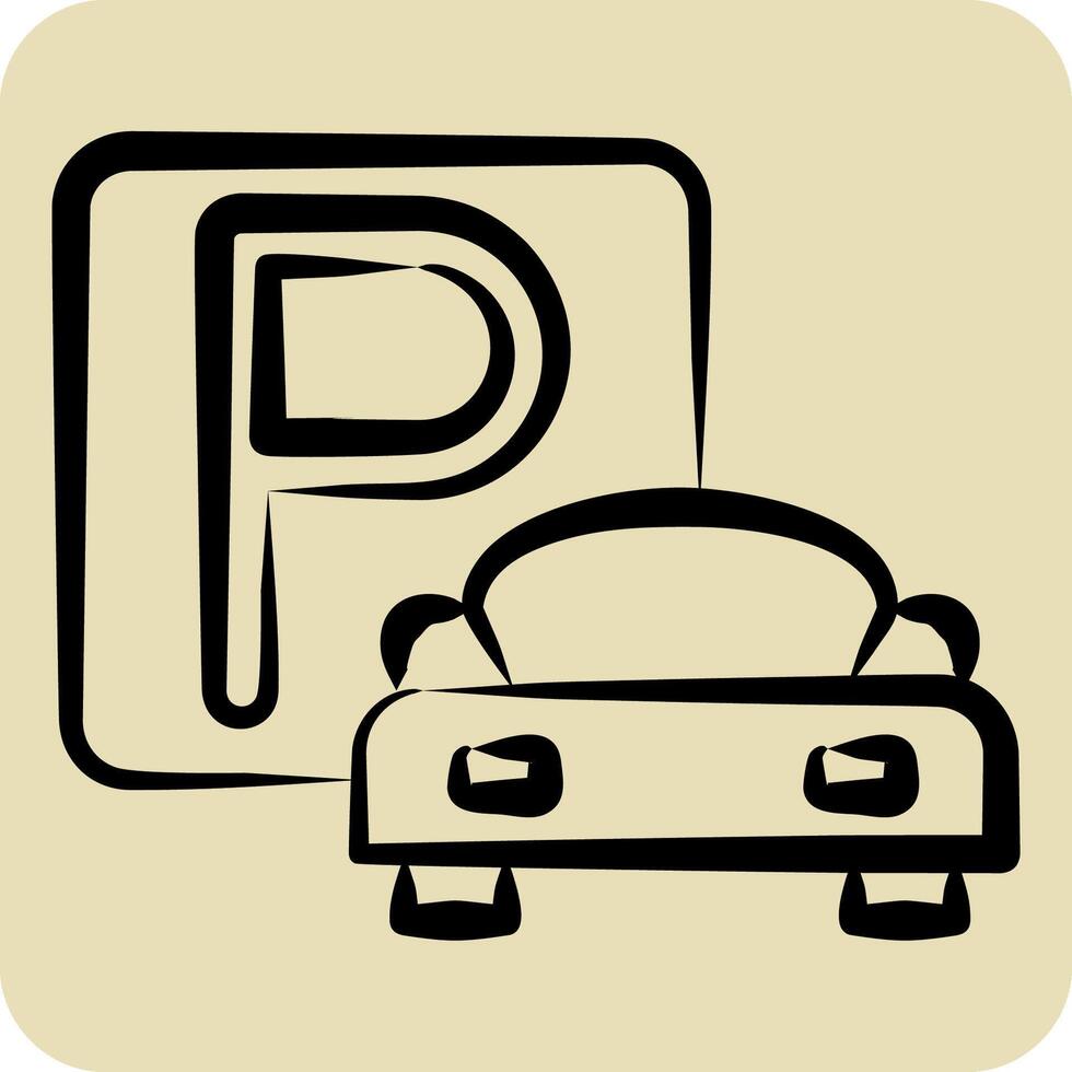 Icon Parking. related to Parking symbol. hand drawn style. design editable vector