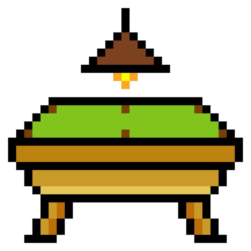 Empty pool table and hanging lamp in pixel art style vector