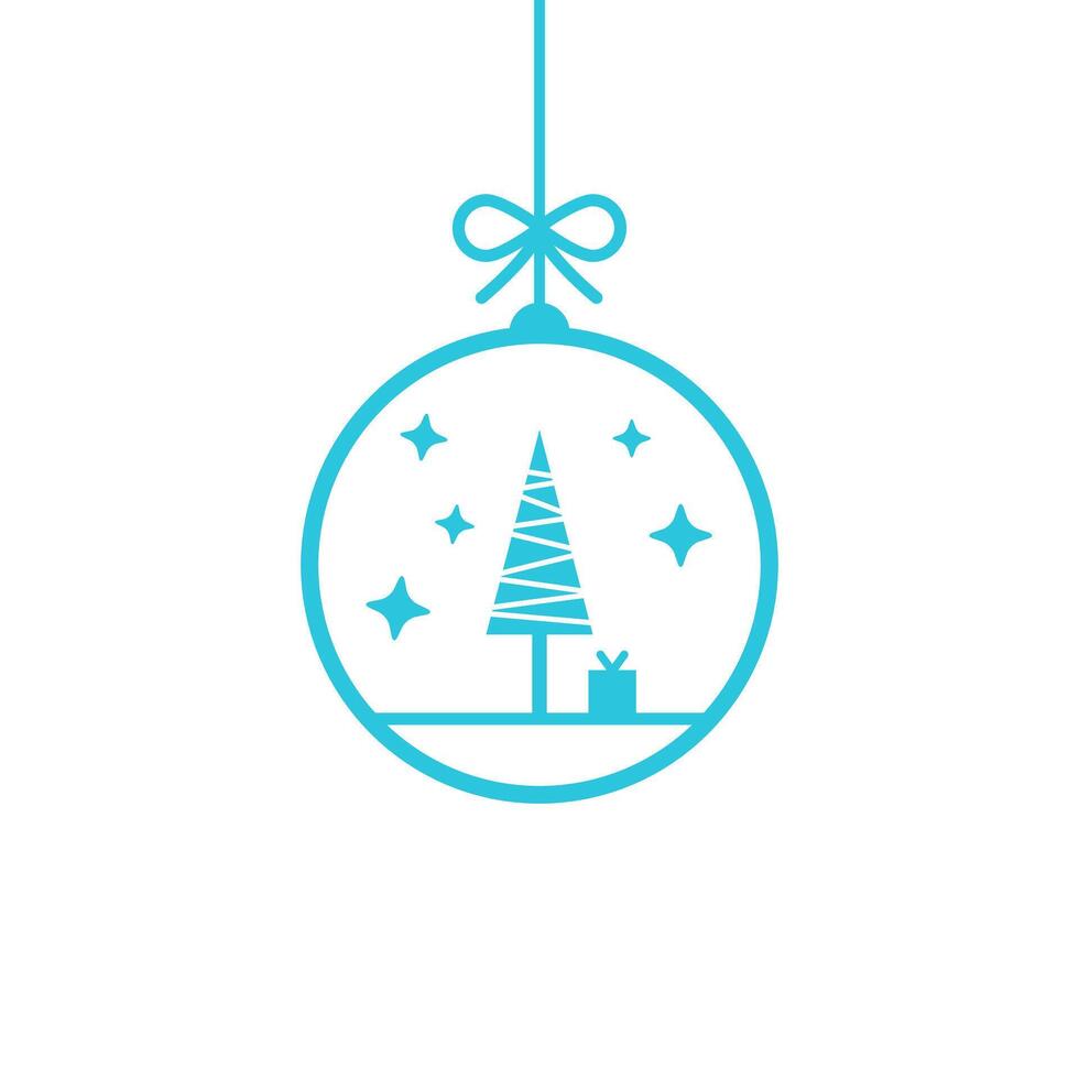 Clear Ornament with Festive Tree and Gifts. Isolated on white background. From blue icon set. vector
