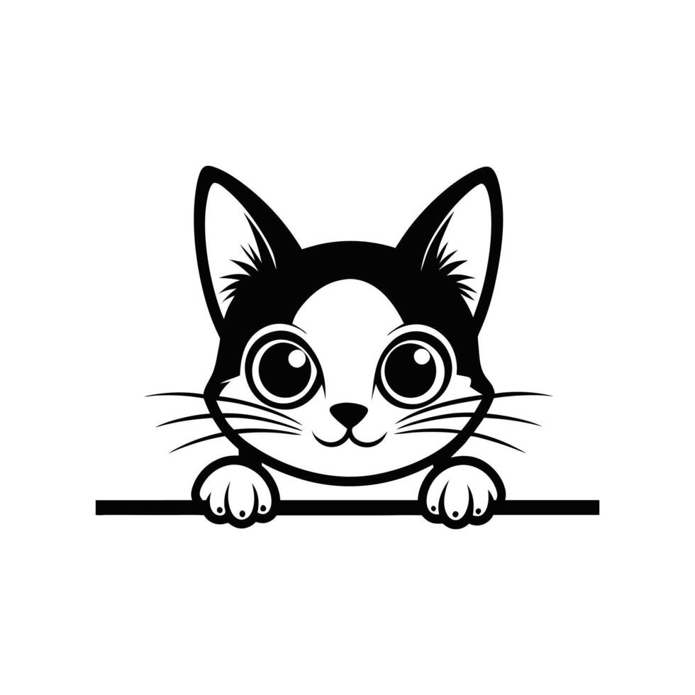 Lovely Cat Peeking Face Illustration and Fun Clipart Design vector