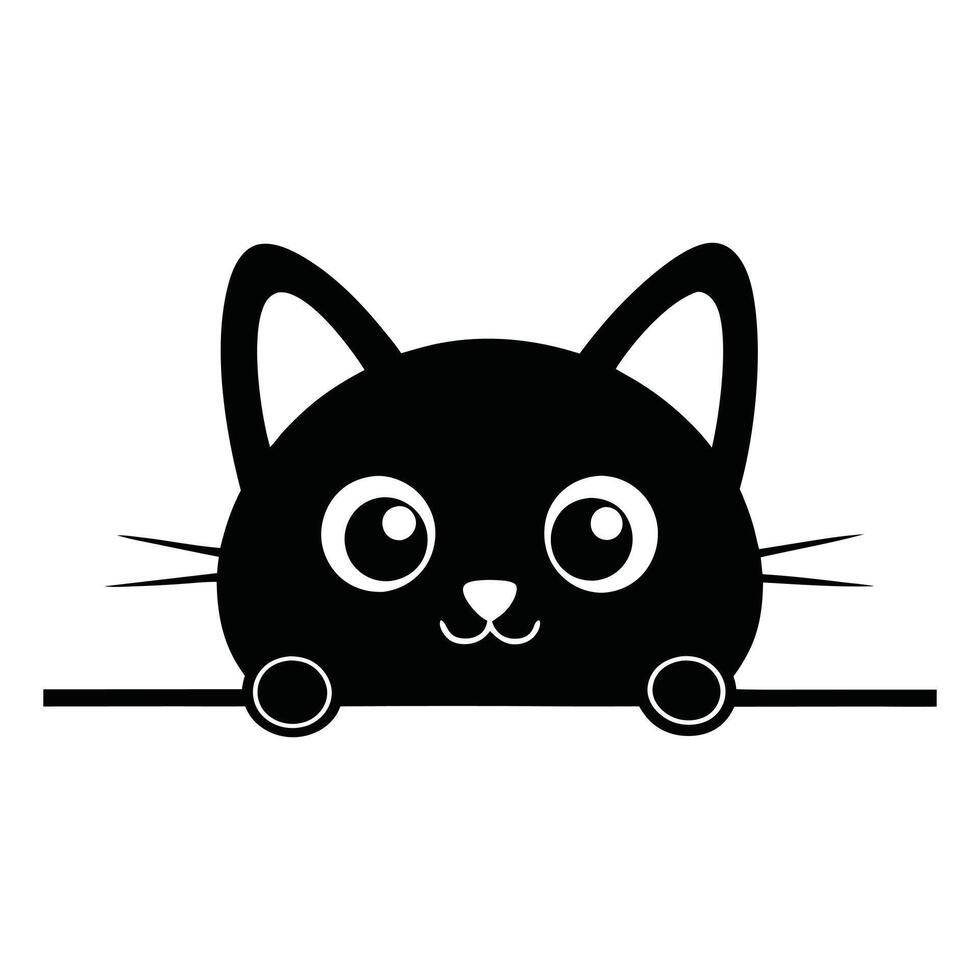 Minimalist Cat Peeking Face Silhouette and Cute Clipart Design vector
