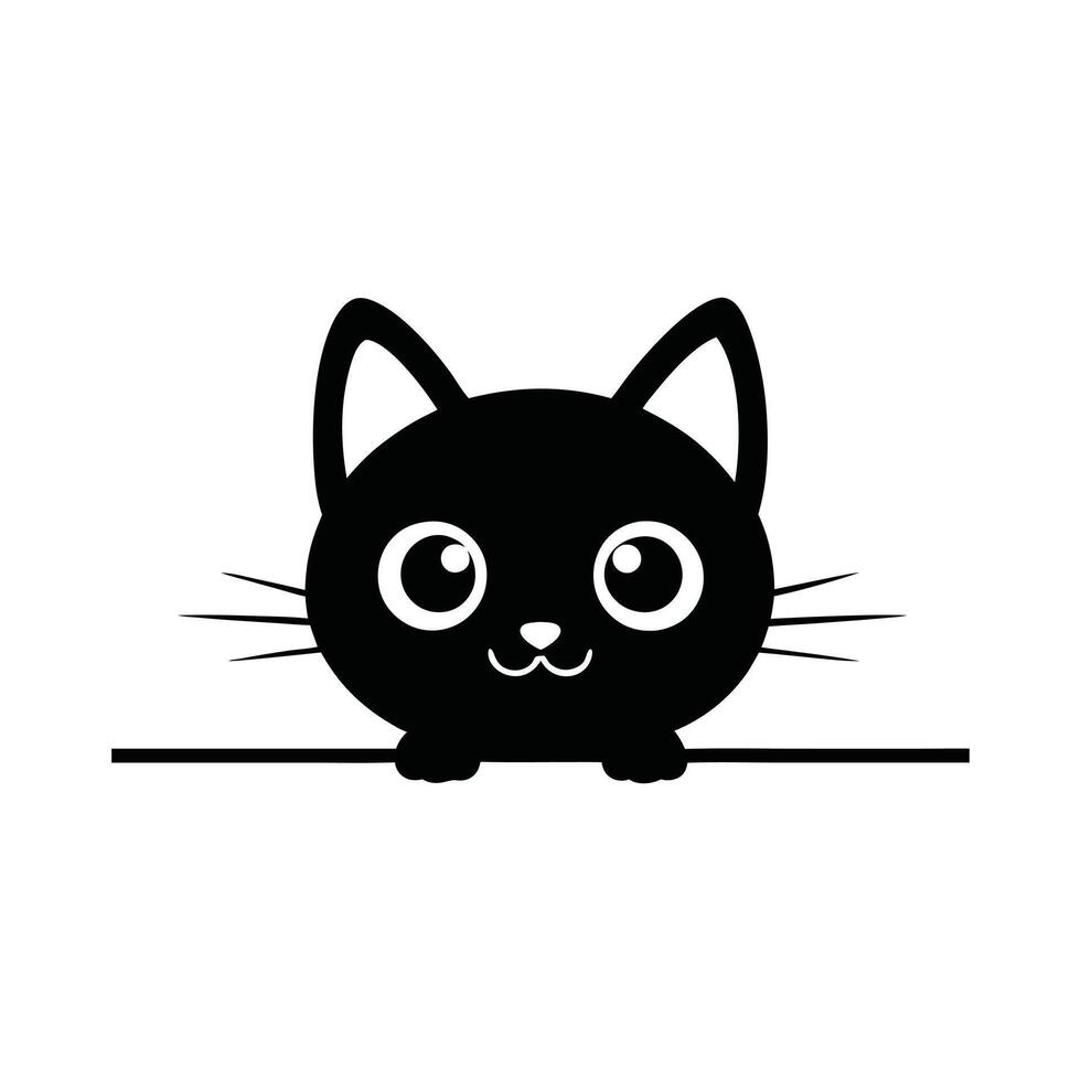 Whimsical Cat Peeking Face Silhouette Illustration for Clipart Design vector