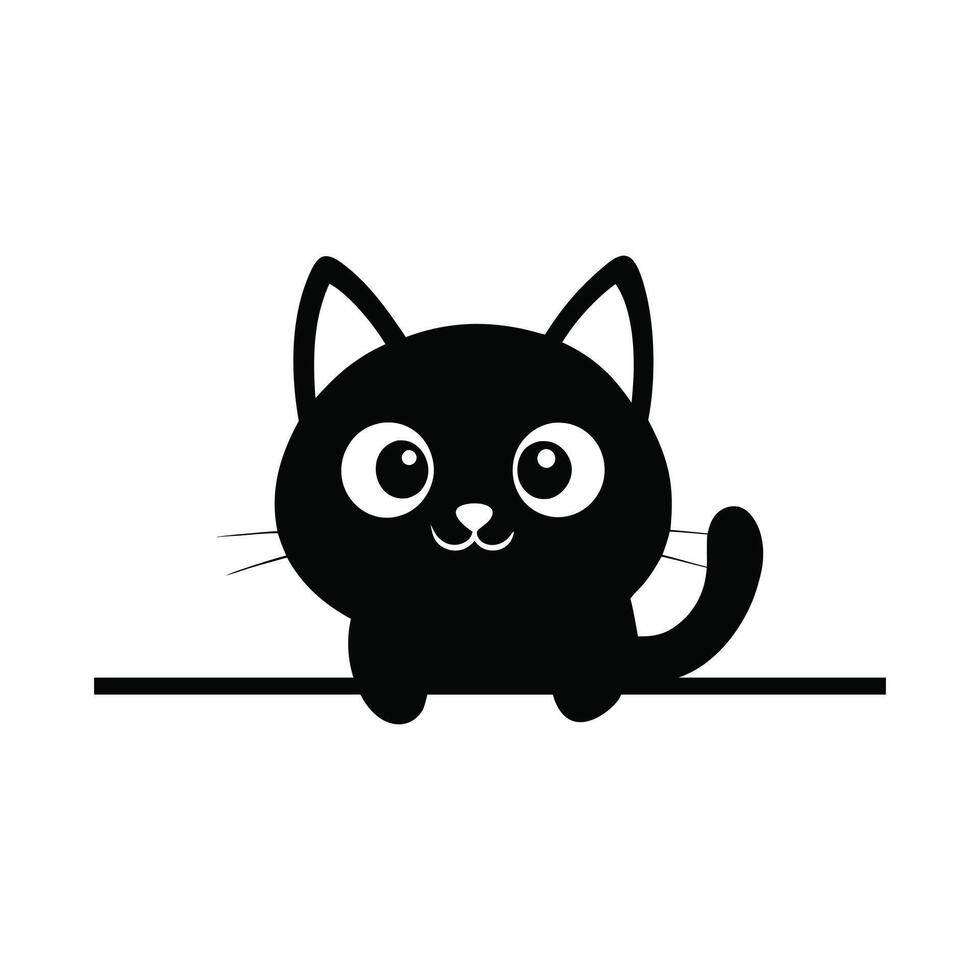 Cat Face Silhouette with Peeking Expression vector