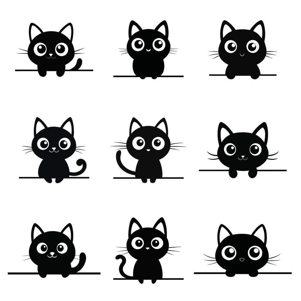 Sweet Peeking Cats Playful Black Kitty Design Bundle vector