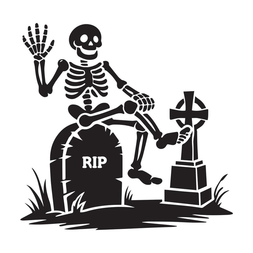 Dark Skull on a Tombstone Design vector