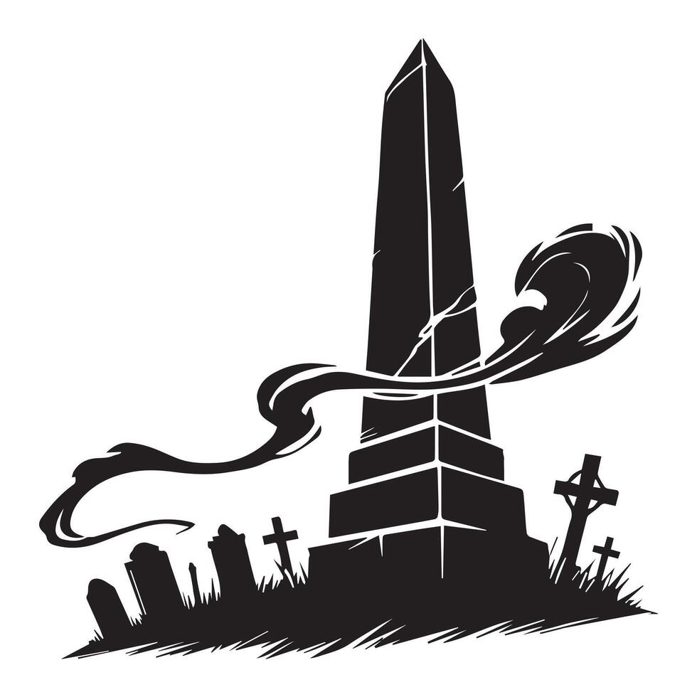 Creepy Tombstone Silhouette at Night vector