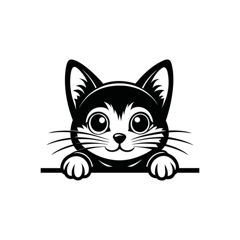 Elegant Cat Peeking Face Silhouette for Unique Clipart vector