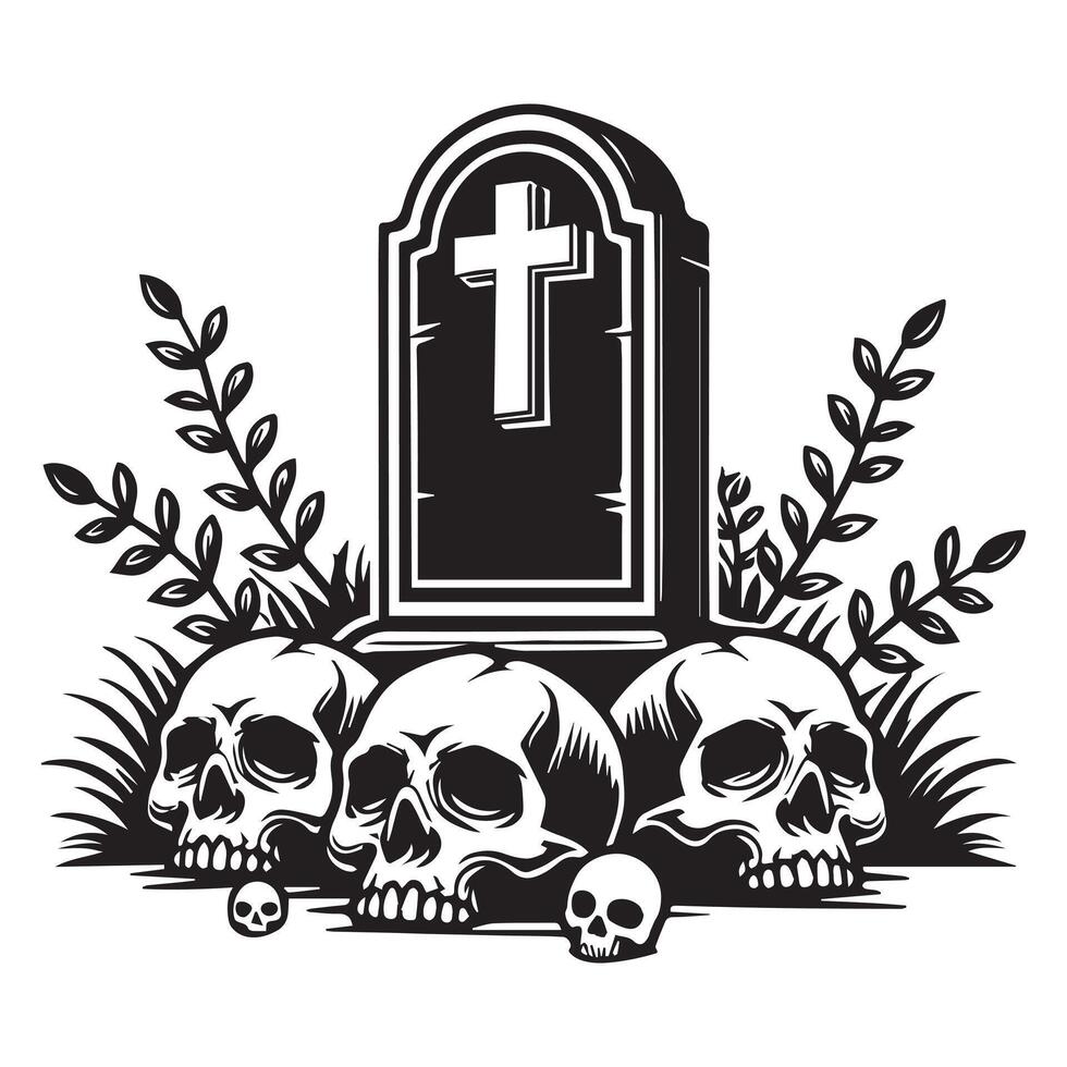 Eerie Skull Tombstone Design vector