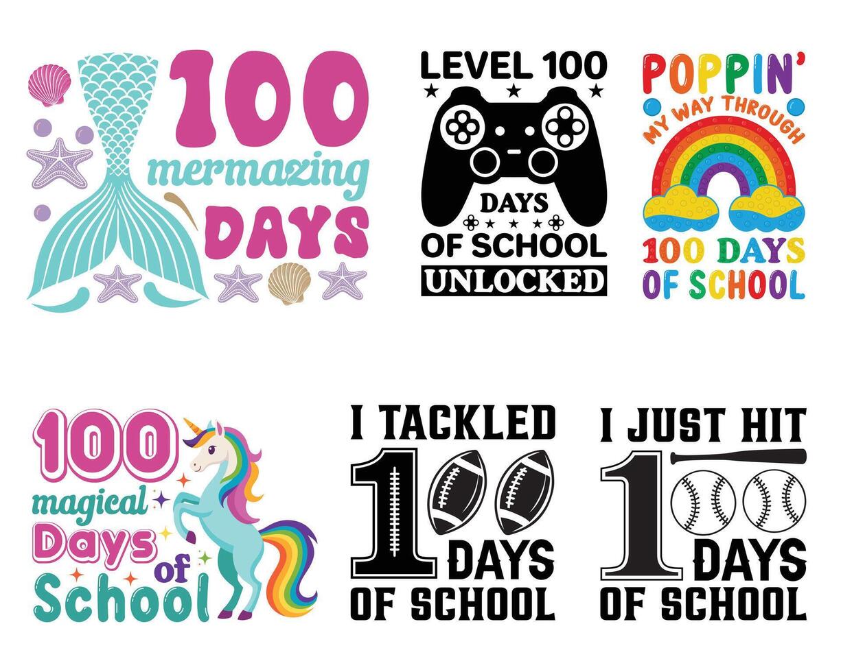 100 Days of School Typography T-Shirt Design Bundle vector