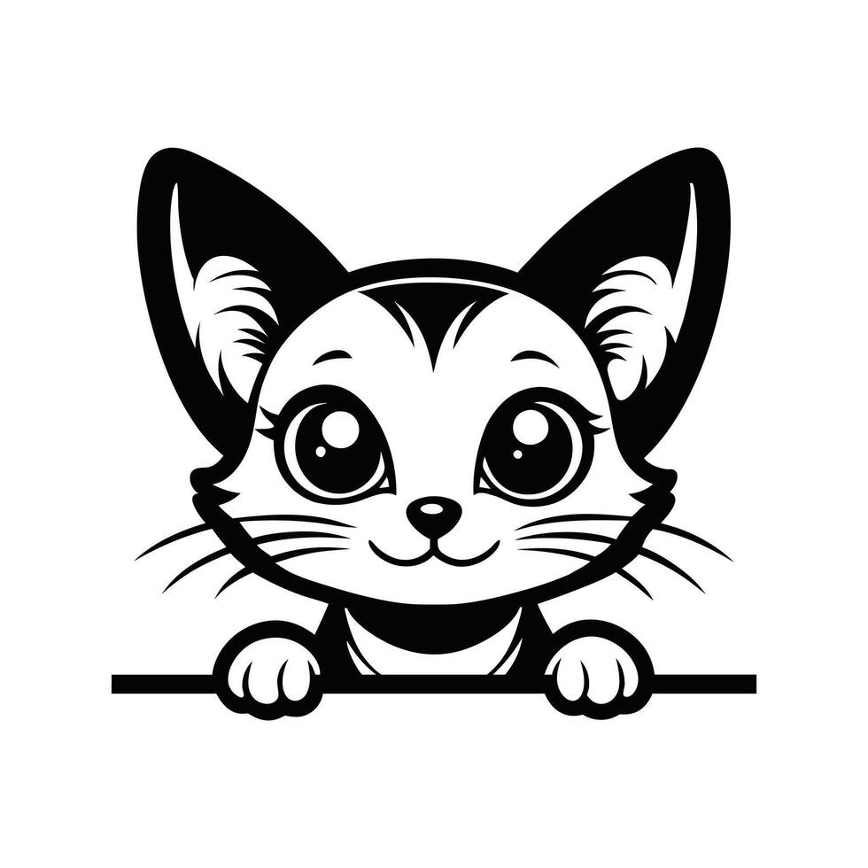 Cat Peeking Face Silhouette Illustration and Cute Cat Clipart Design vector