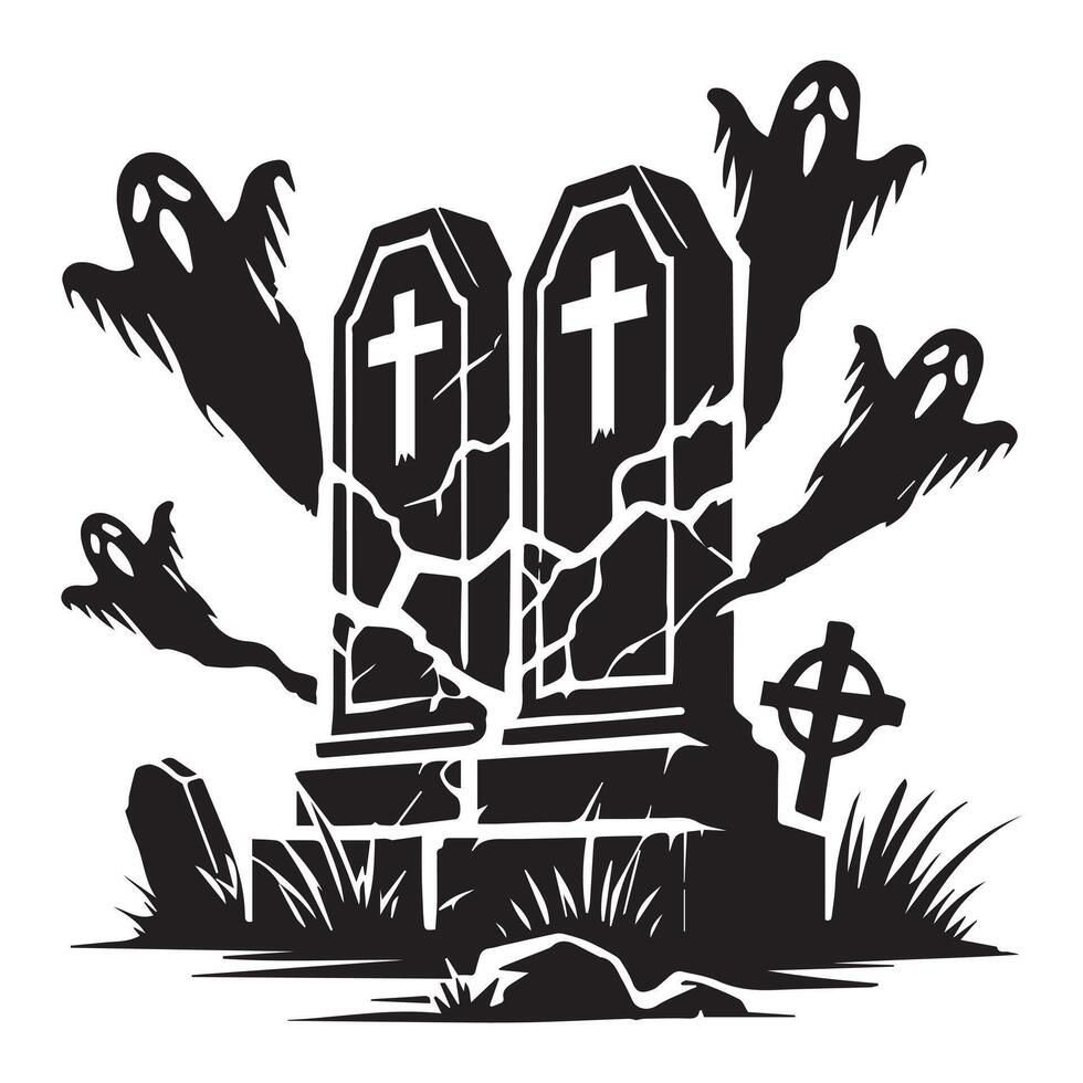 Ghostly Tombstone in the Dark vector