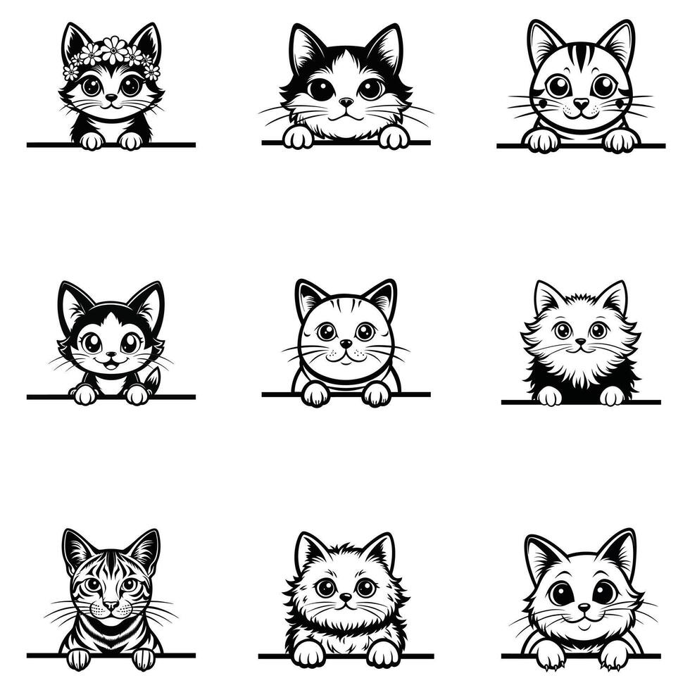 Adorable Peeking Cats Delightful Feline Expressions Collection vector