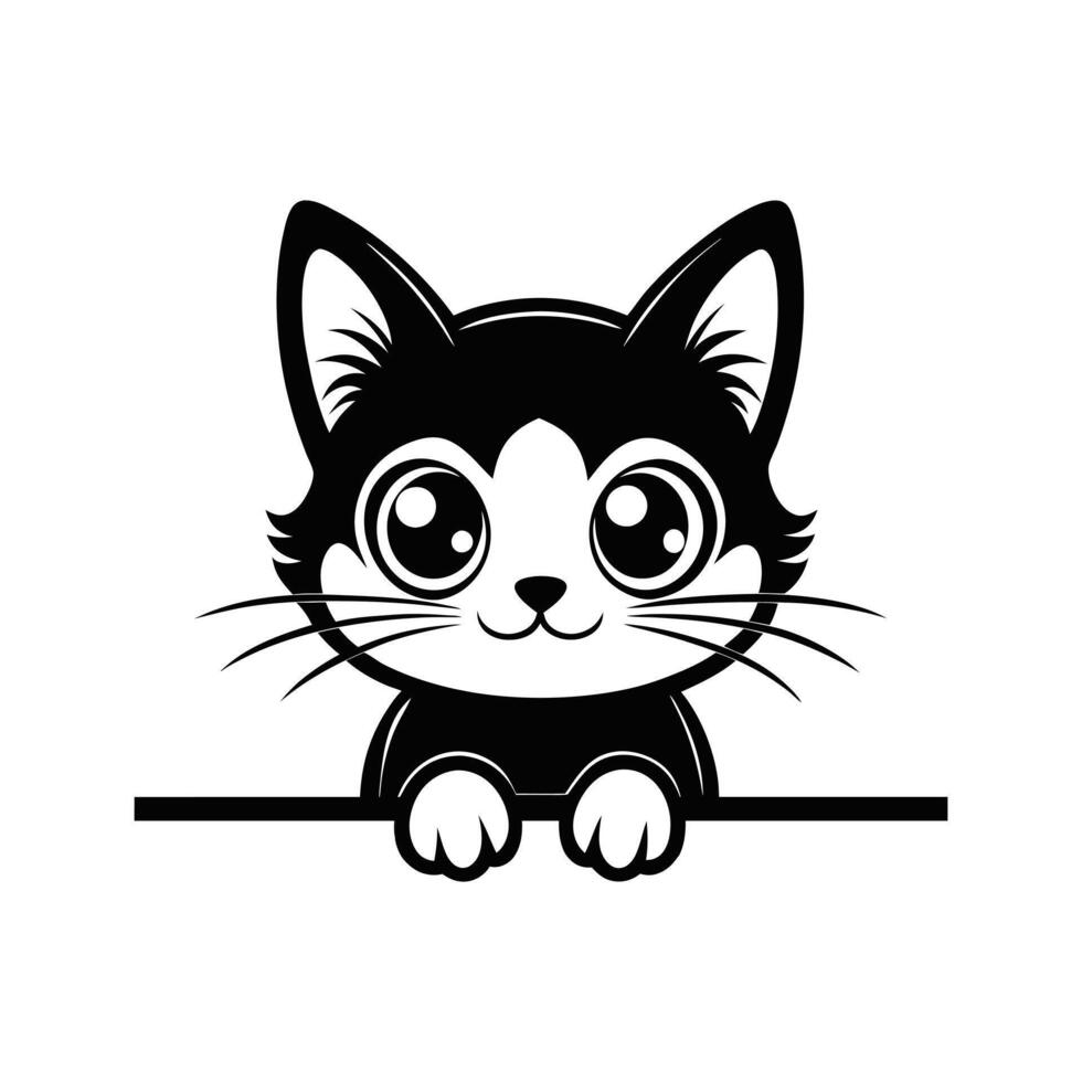 Creative Cat Peeking Face Silhouette for Unique Clipart Design vector