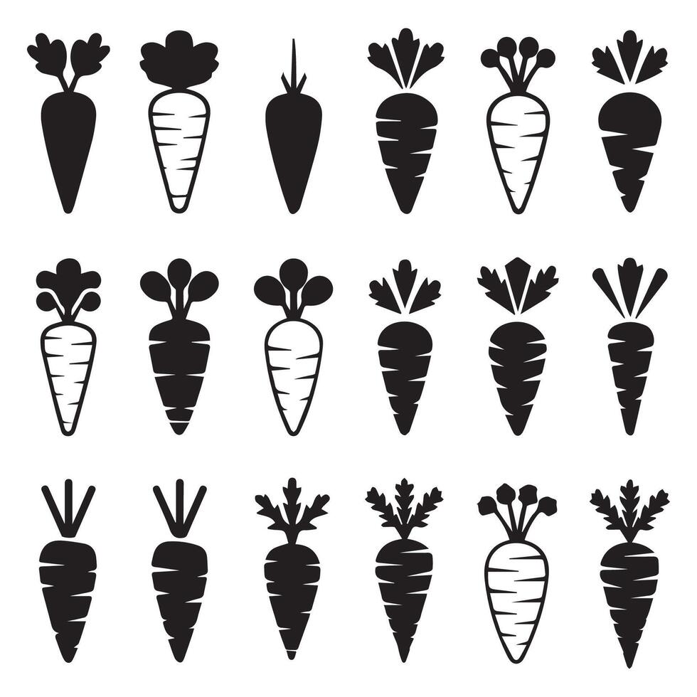 Set of Black and White Carrot Icons vector