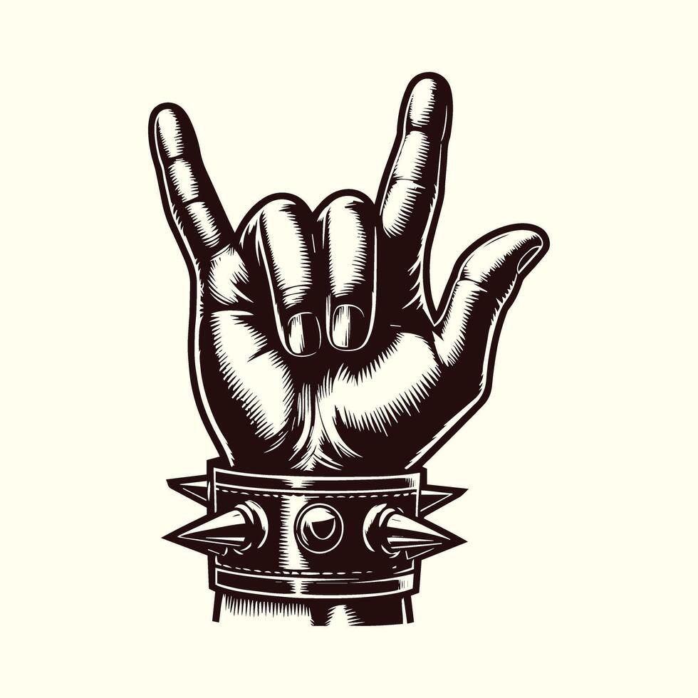 Vintage monochrome rock gesture concept. vector