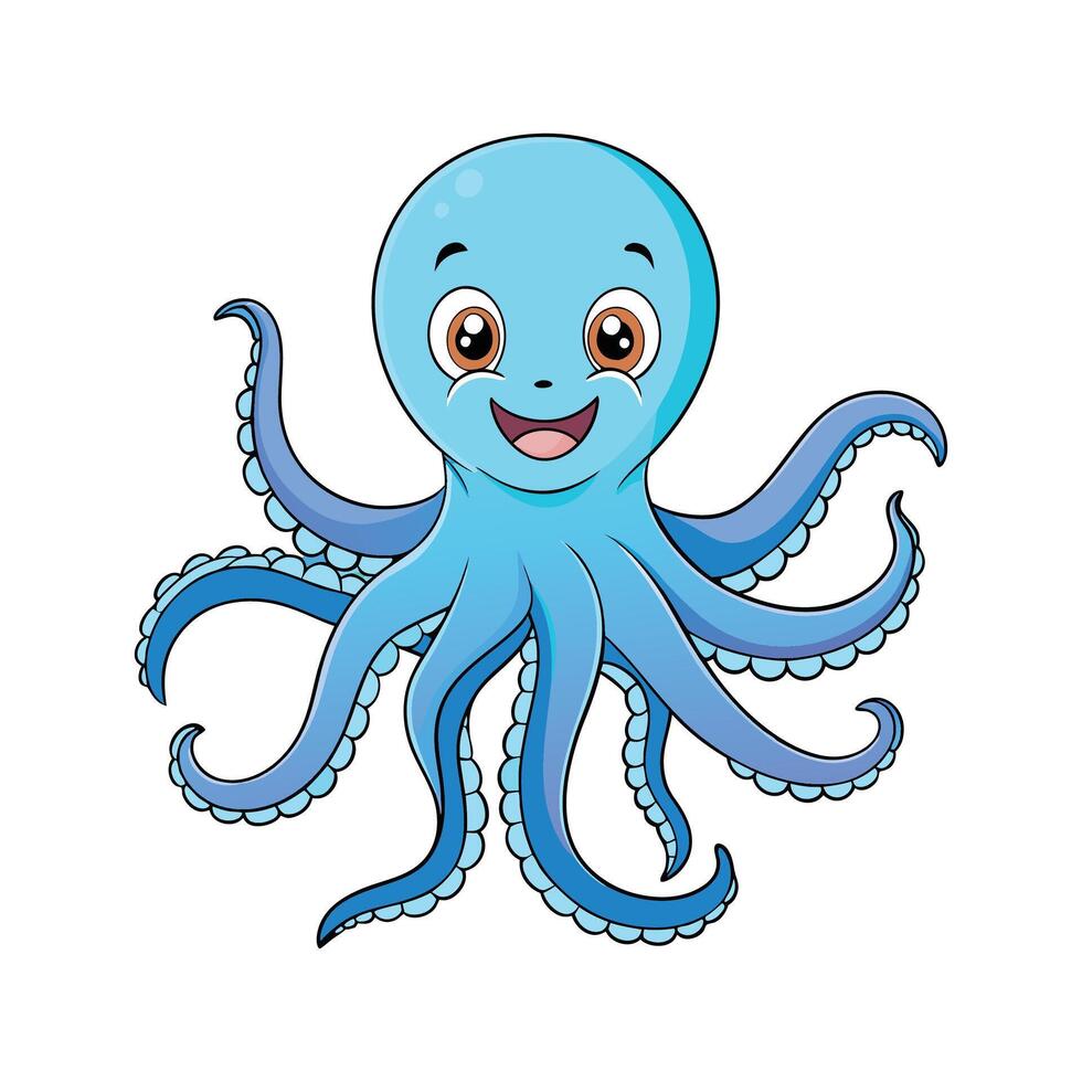 A Smiling Cartoon Octopus Illustration on White Background vector