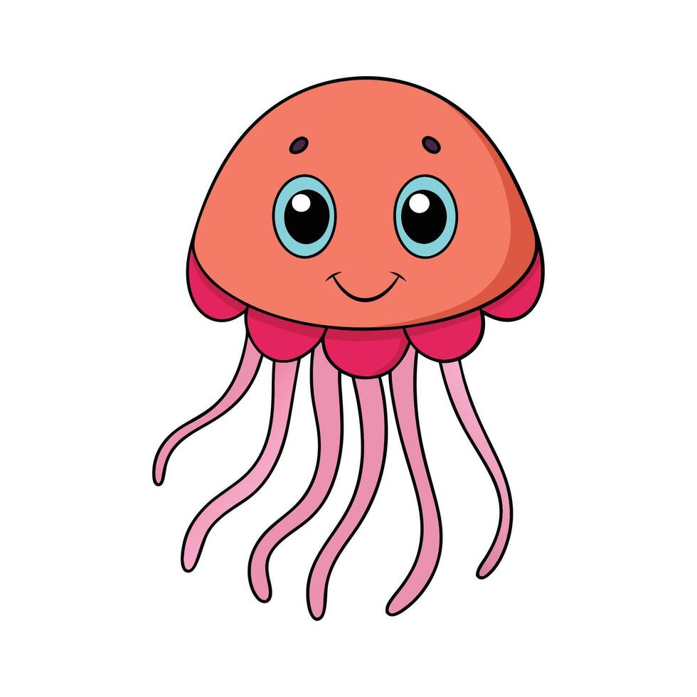Adorable Cartoon Jellyfish with Cute Smiling Face vector