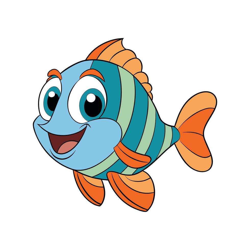 Cheerful Cartoon Blue and Orange Fish Illustration vector