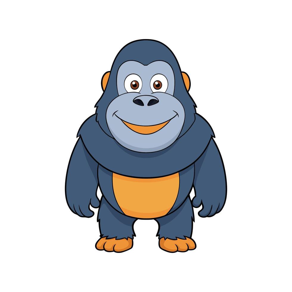 A Cute and Cheerful Cartoon Gorilla with Big Eyes on a White Background vector