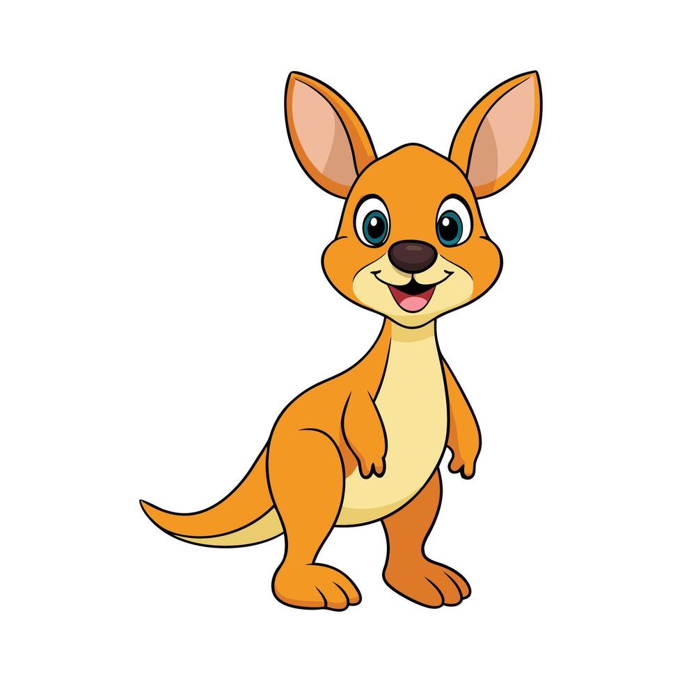 A Cute and Cheerful Cartoon Kangaroo Illustration on White Background vector