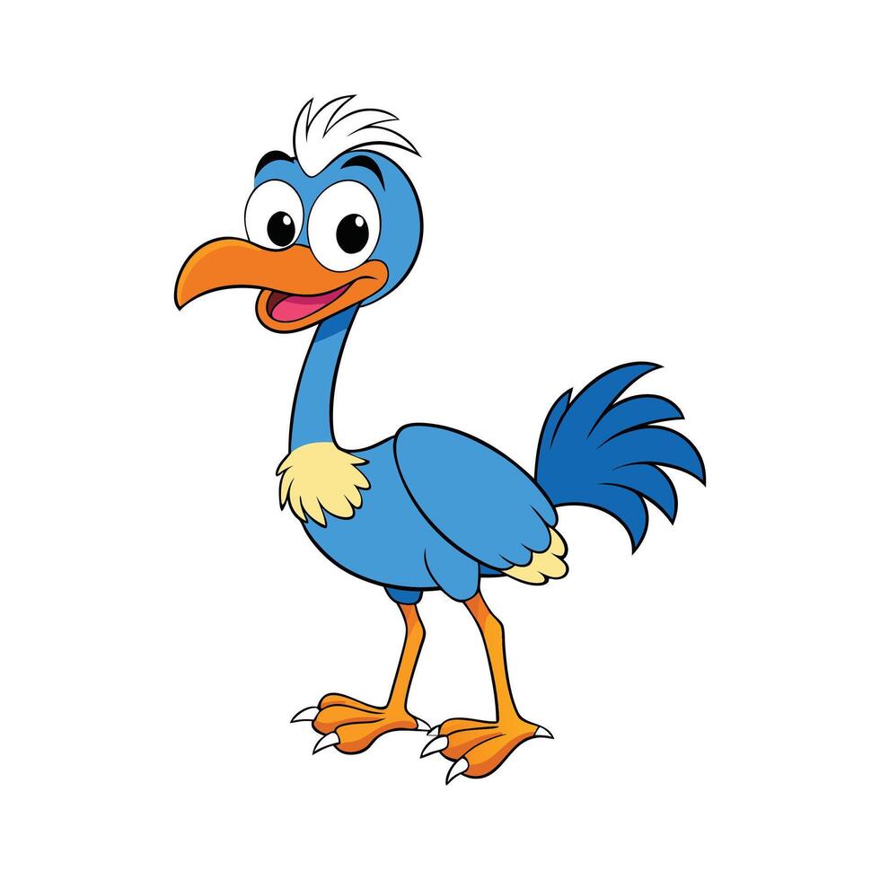 Cheerful Cartoon Ostrich Illustration on White Background vector