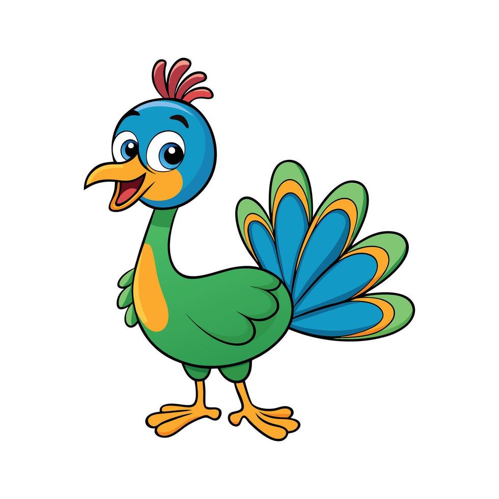 A Happy Cartoon Peacock Illustration on White Background vector