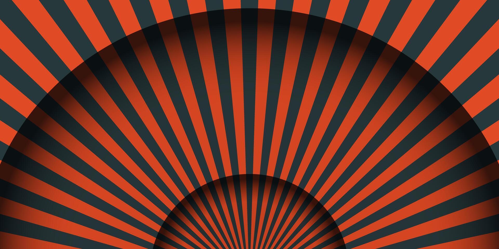 Paper cut circus stage with striped red and black lines curtains background. Papercut layers vector