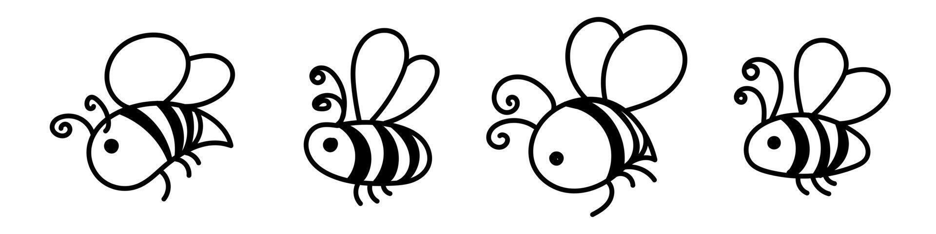 Doodle hand drawn bee. Cartoon bee line art. illustration isolated on white background. vector