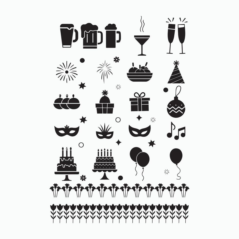 Silhouette Party icons, celebration symbols vector