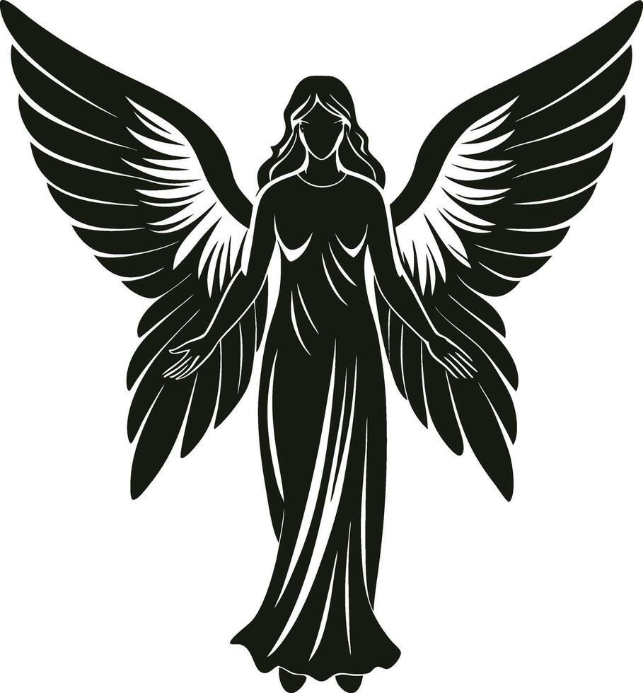 Mystical Angel with Open Wings Silhouette vector