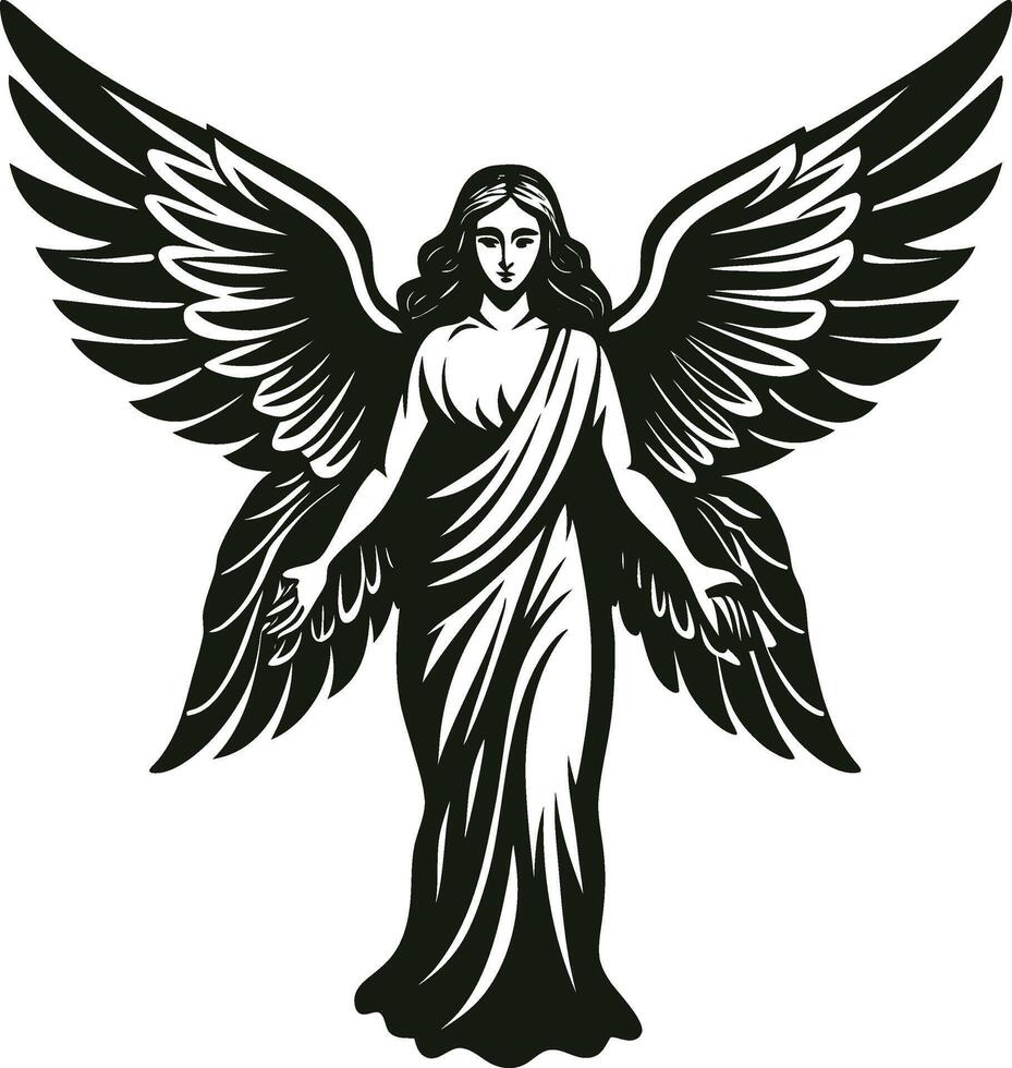 Angel in Elegant Robes and Wings Silhouette vector
