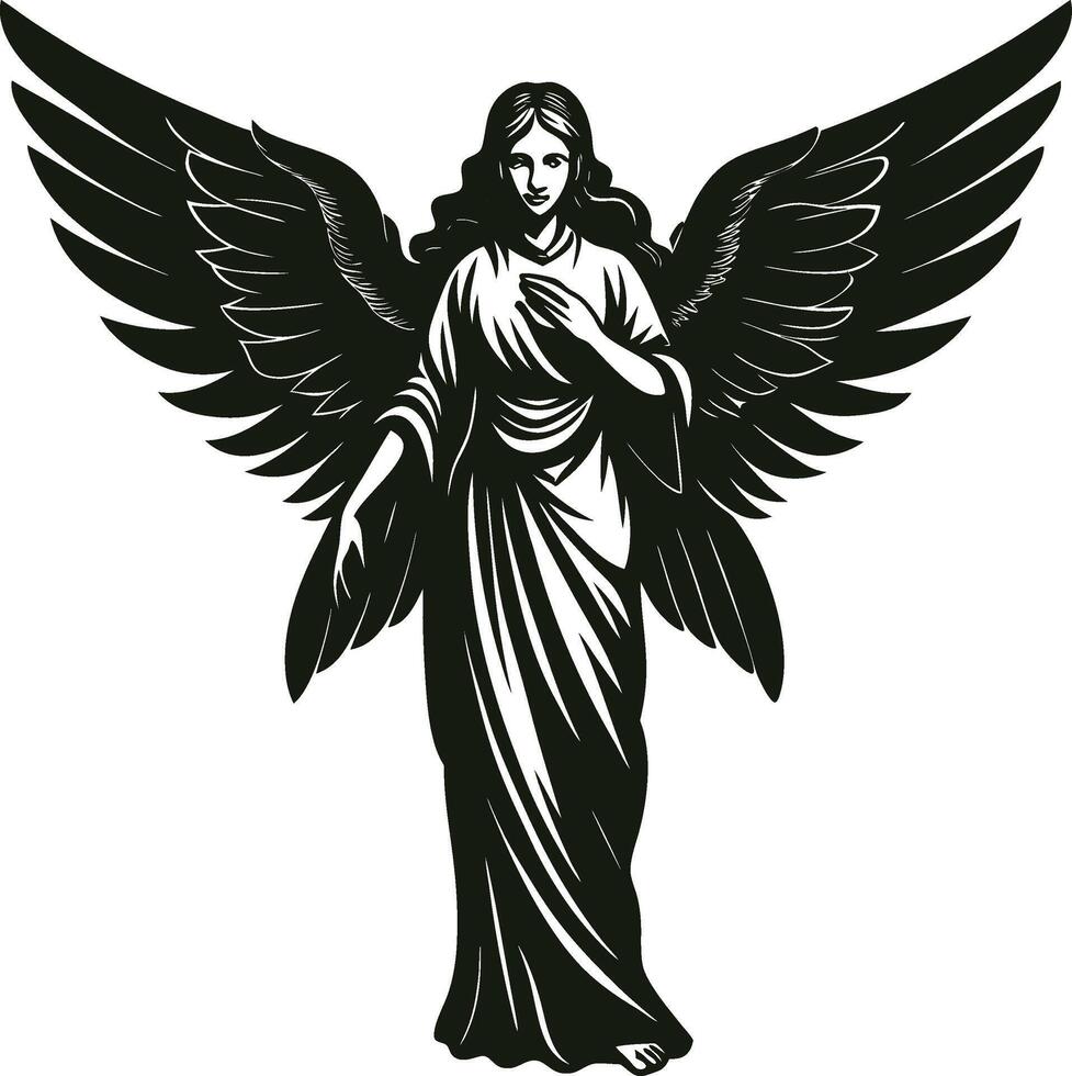 Divine Angel Silhouette with Flowing Robes vector