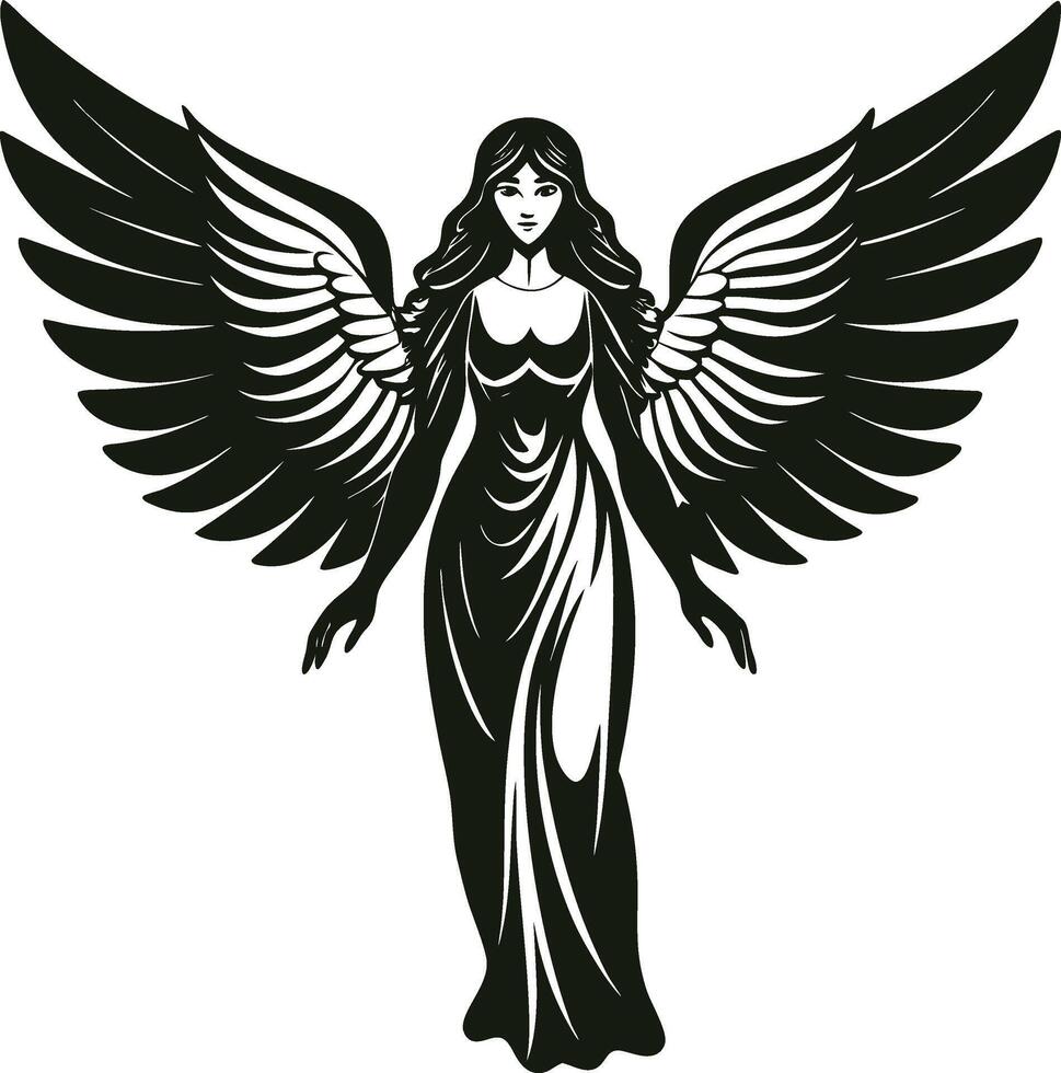 Stylish Angel Figure with Wings Silhouette vector