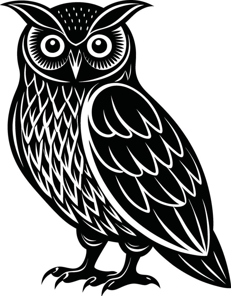 Silhouette of a Bird Owl with Feather Details vector