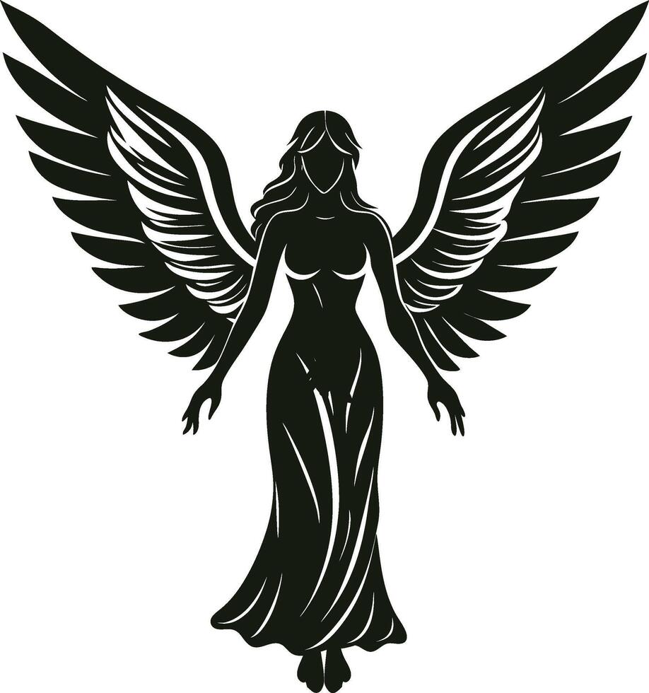 Flying Angel Silhouette in Flowing Gown vector