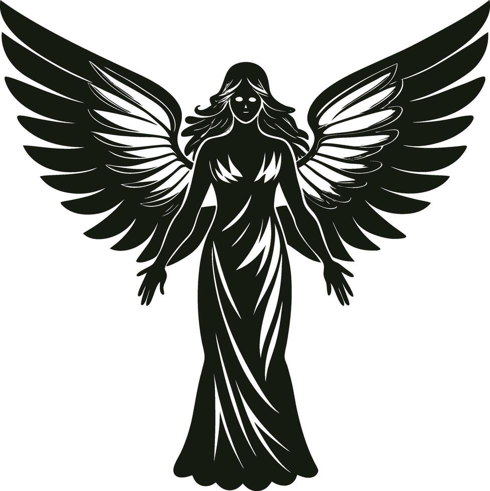 Angel with Graceful Wings Silhouette vector