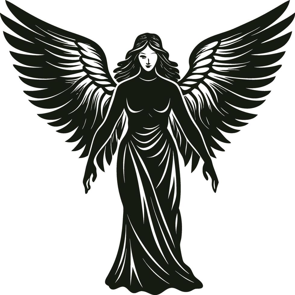 Divine Female Angel in Graceful Pose Silhouette vector