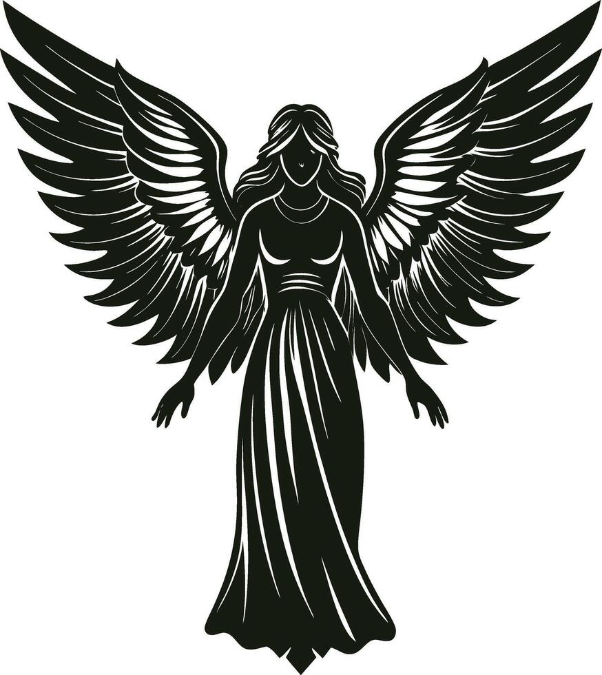 Angel Silhouette with Detailed Gown Design vector