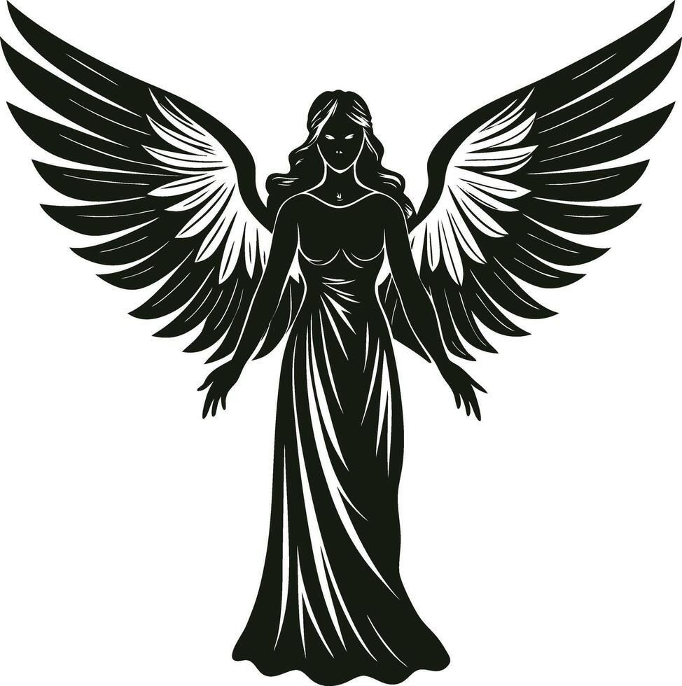 Angel Silhouette with Delicate Wings vector