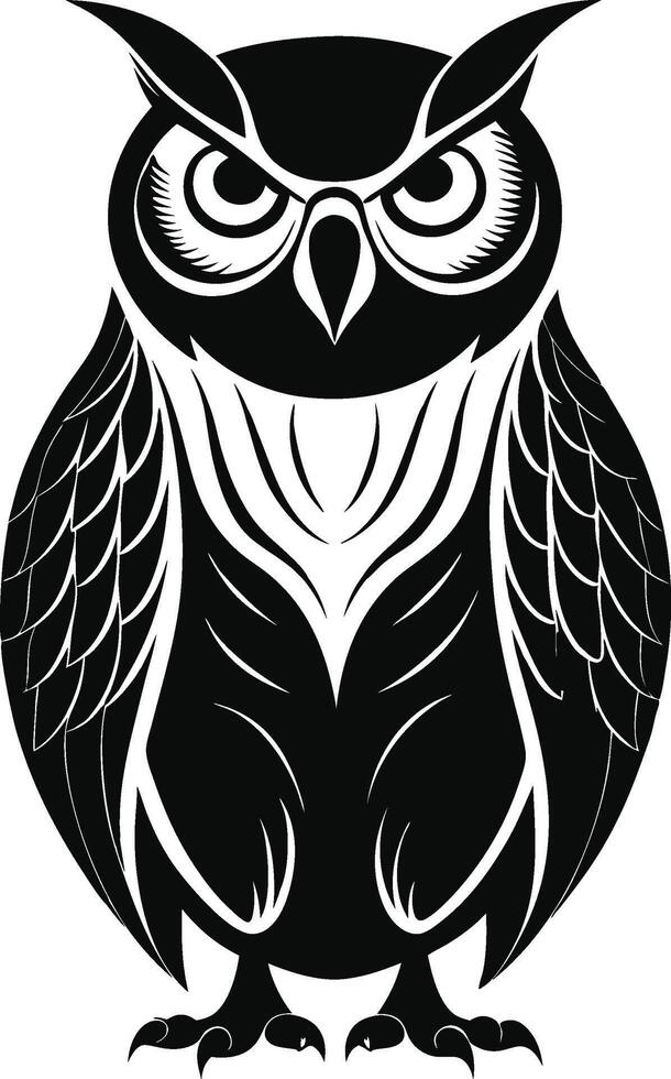 Decorative Owl Silhouette with Feather Details vector