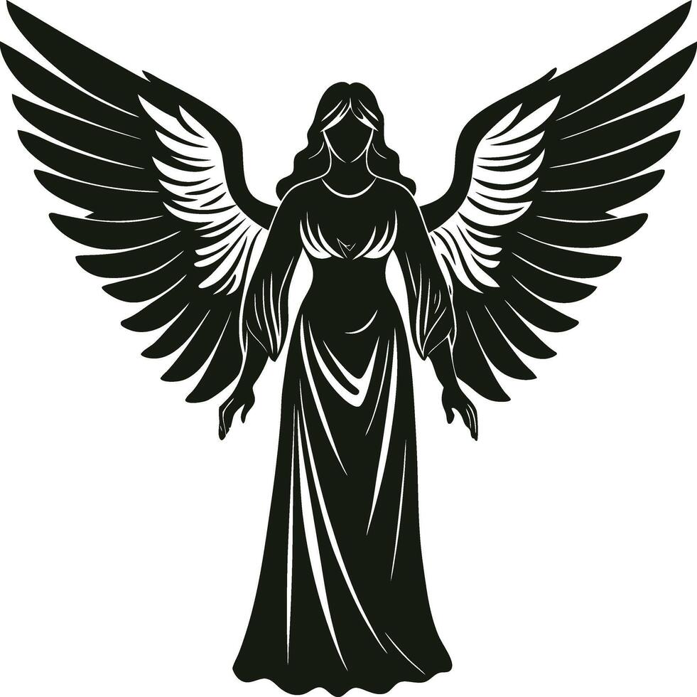 Silhouette of Angel in a Gown with Halo vector